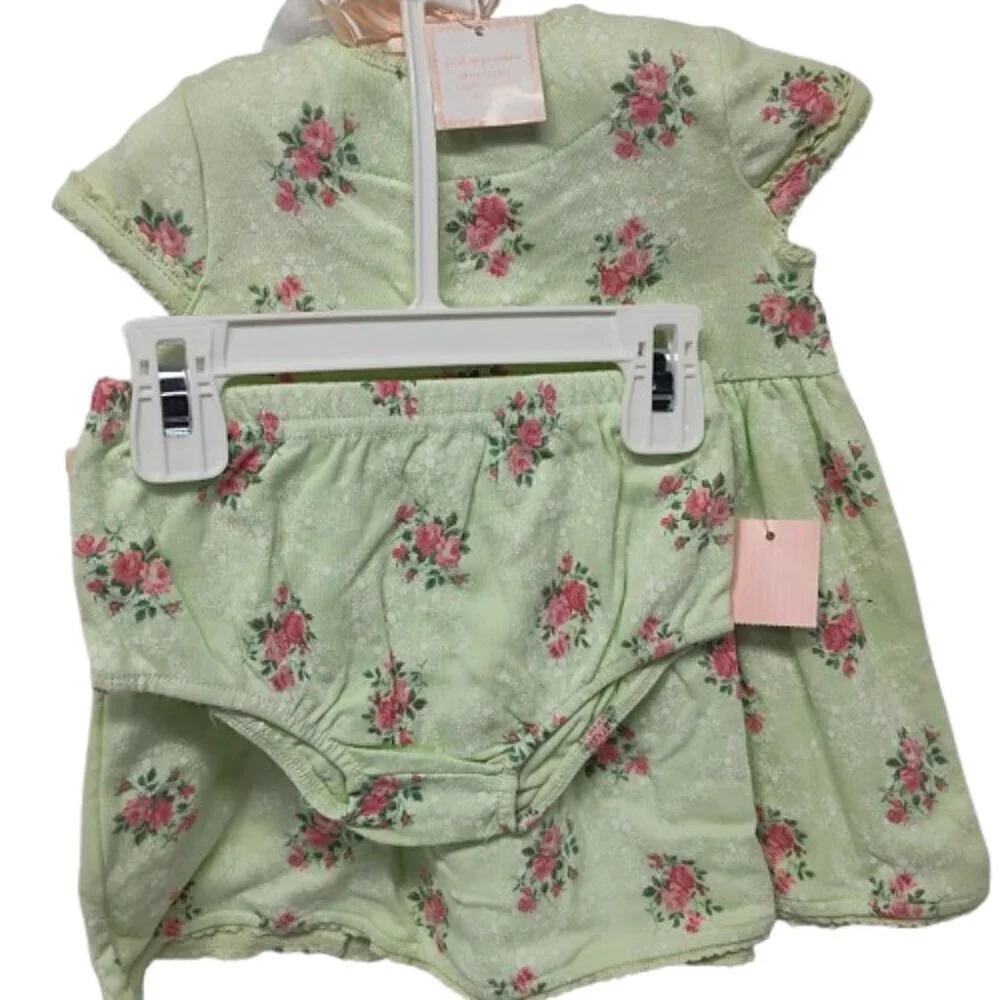 First Impressions 100% Cotton 3 Piece 0-3 Month Dress, Bottoms, and Hat NWT